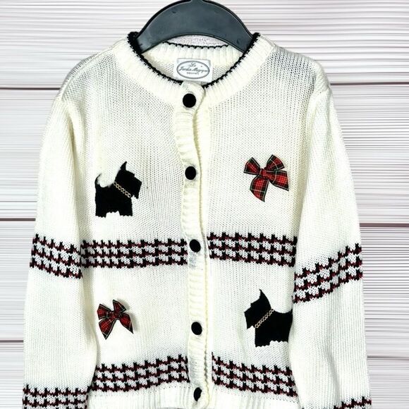 Vintage Girls Scottish Terrier Cardigan Sweater by Le Jardin Magique White sz 6 - Picture 2 of 12